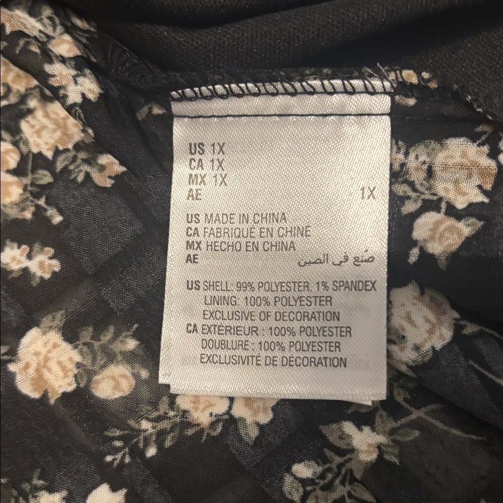 And Now This Black Floral chiffon v neck top SZ 1X plus size puffy sleeve NWT - Picture 4 of 14